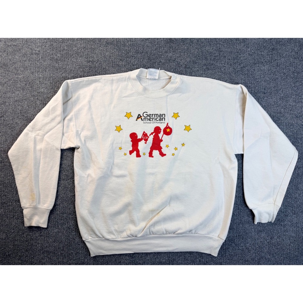 Vintage Hanes Sweatshirt Large White German American School Portland Graphic Y2K